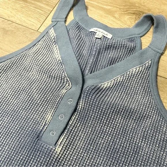 •Sold• White Birch Acid Wash Waffle Knit Henley Tank Top - Picture 4 of 9